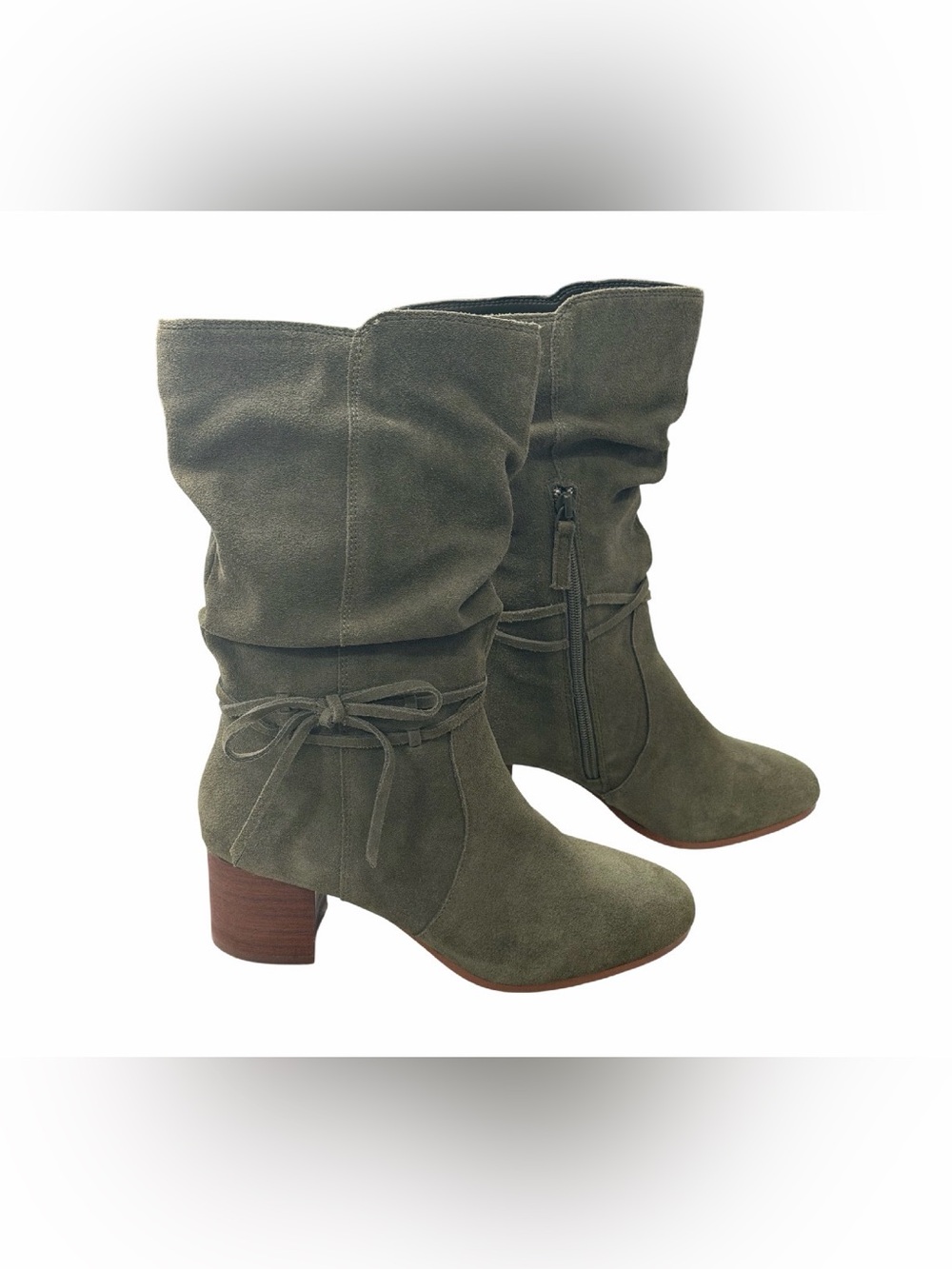 Violet & Red Janine Olive Green Suede Boho Slouch Mid Calf Boots Size 8M